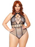 Multi Net Halter Bodysuit - 1x/2x - Black