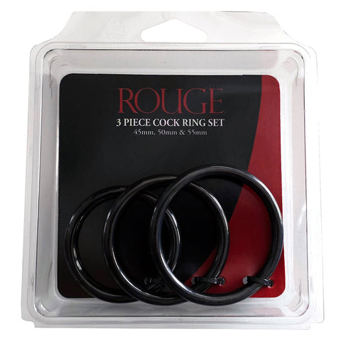 Stainless Steel 3 Piece Cock Ring Set (45/50/55 mm) Black