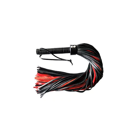 Flogger With Leather Handle & Stripes Black/Red