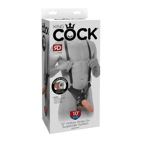 King Cock 10 Inch Hollow Strap-On Suspender System Flesh