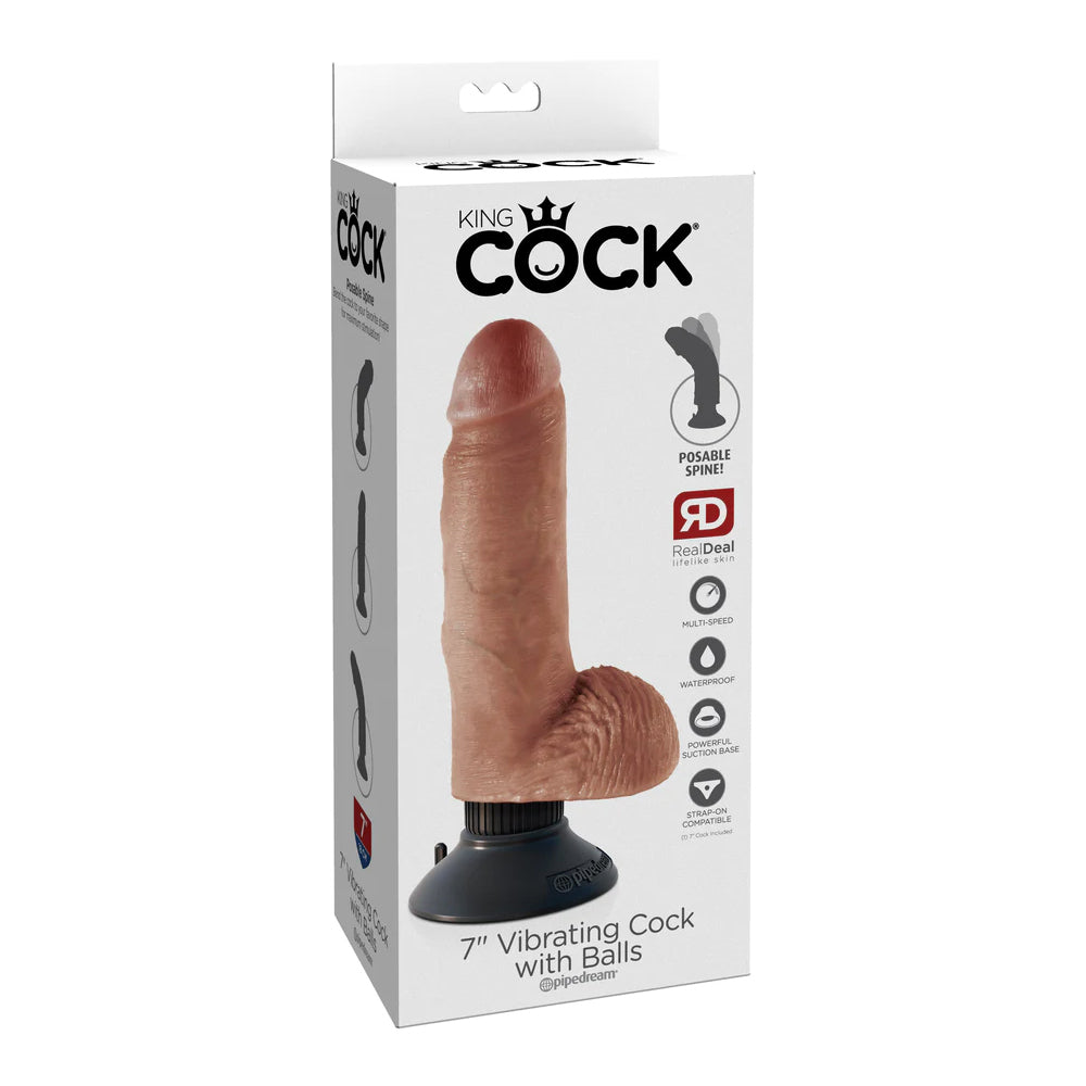 King Cock 7 Inch Vibrating Cock With Balls Tan