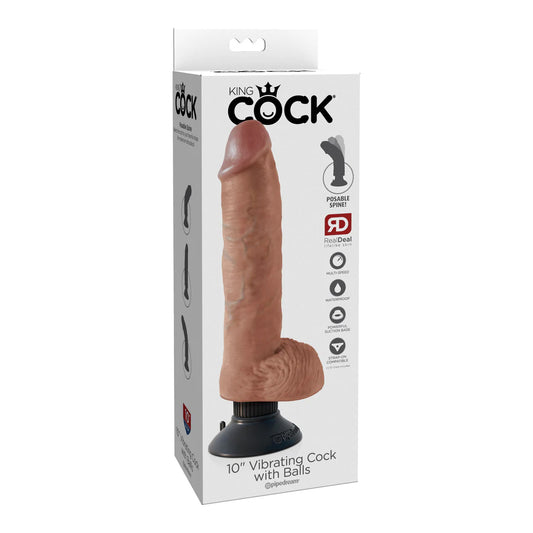 King Cock 10 Inch Vibrating Cock With Balls Tan