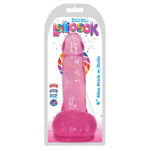 Lollicock 6 Inch Slim Stick W/Balls Cherry Ice