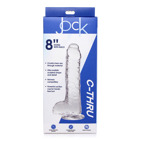 Jock C-Thru Slim 8 Inch Clear Tpe Dildo With Balls