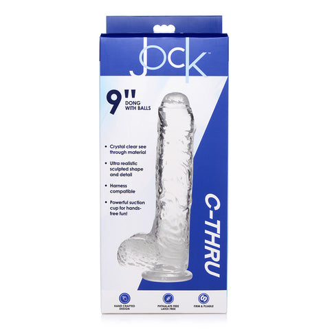 Jock C-Thru Slim 9 Inch Clear Tpe Dildo With Balls