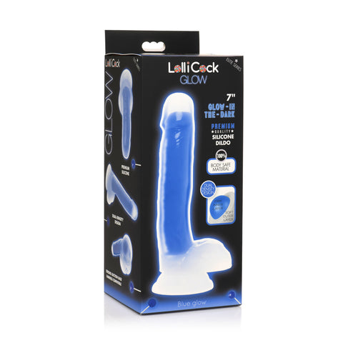 Lollicock 7 inch Glow-In-The-Dark Silicone Dildo W/ Balls Blue