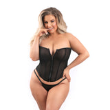 Zipper Front Mesh Overbust Corset & G-String Panty Xl