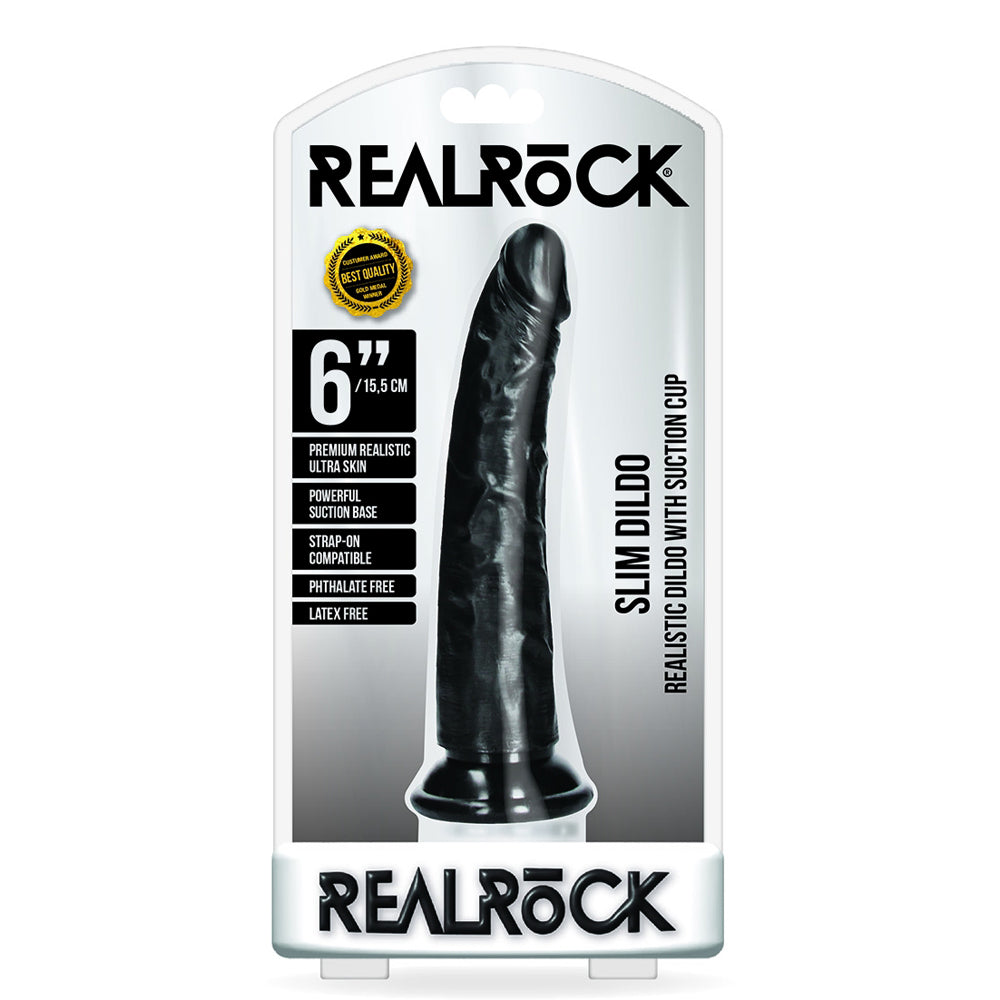 Slim Realistic Dildo Without Balls With Suction Cup 6 inch Black