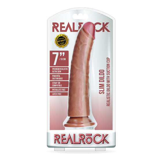 Slim Realistic Dildo Without Balls With Suction Cup 7 inch Tan