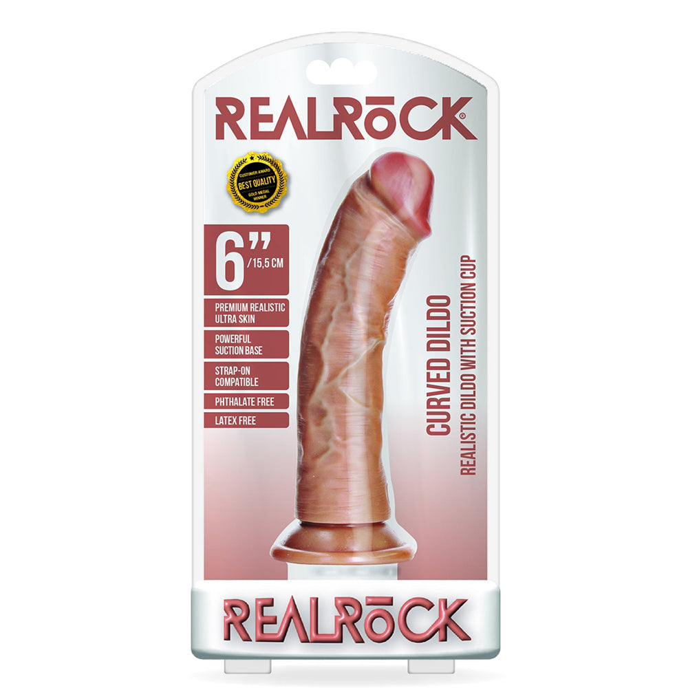 Curved Realistic Dildo Without Balls With Suction Cup 6 inch Tan