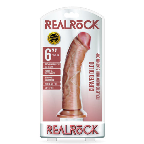 Curved Realistic Dildo Without Balls With Suction Cup 6 inch Tan