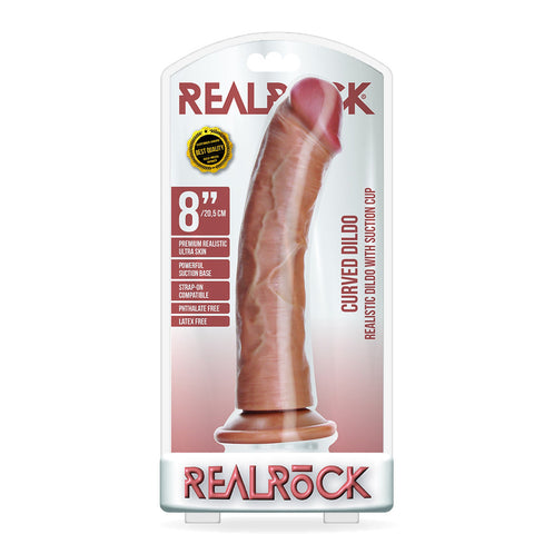 Curved Realistic Dildo Without Balls With Suction Cup 8 inch Tan