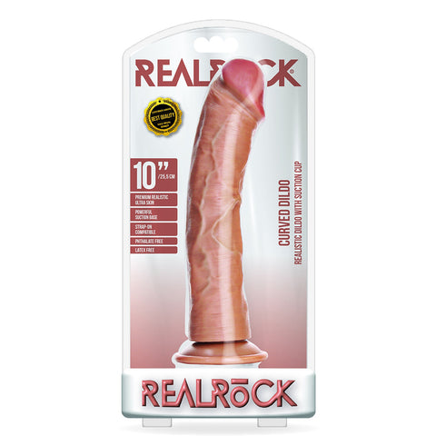 Curved Realistic Dildo Without Balls With Suction Cup 10 inch Tan