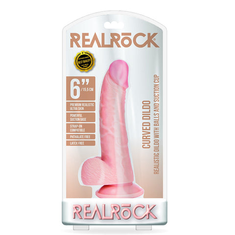 Curved Realistic Dildo With Balls And Suction Cup 6 inch Flesh