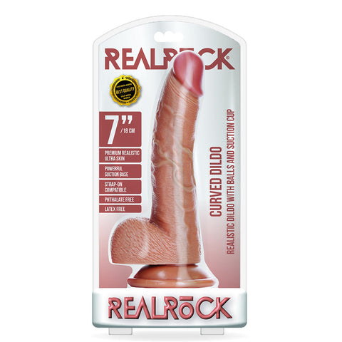 Curved Realistic Dildo With Balls And Suction Cup 7 inch Tan