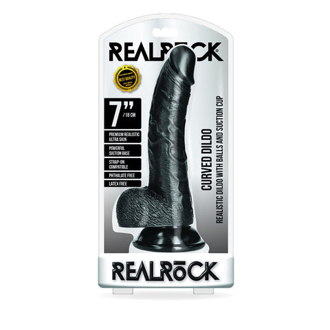 Curved Realistic Dildo With Balls And Suction Cup 7 inch Black