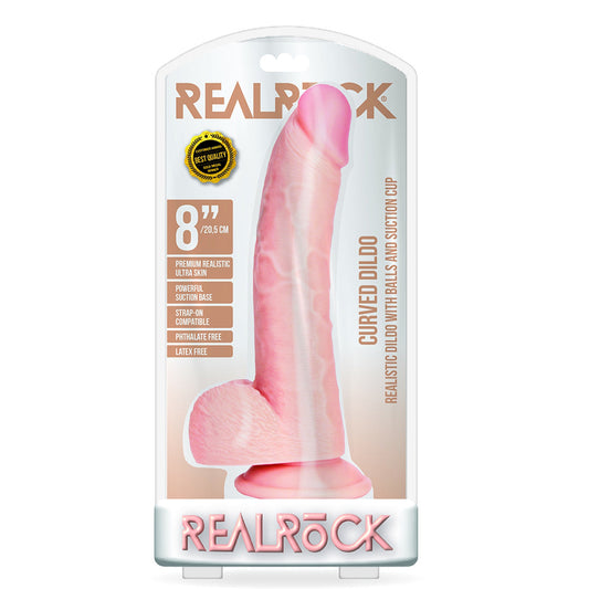 Curved Realistic Dildo With Balls And Suction Cup 8 inch Flesh
