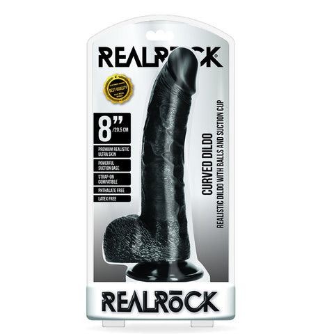 Curved Realistic Dildo With Balls And Suction Cup 8 inch Black