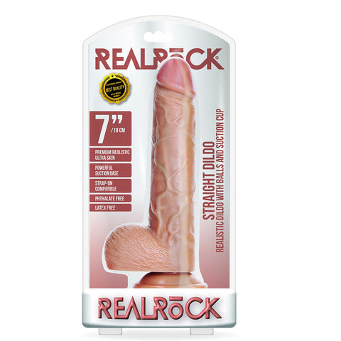 Straight Realistic Dildo With Balls And Suction Cup 7 inch Tan