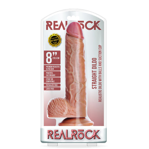 Straight Realistic Dildo With Balls And Suction Cup 8 inch Tan