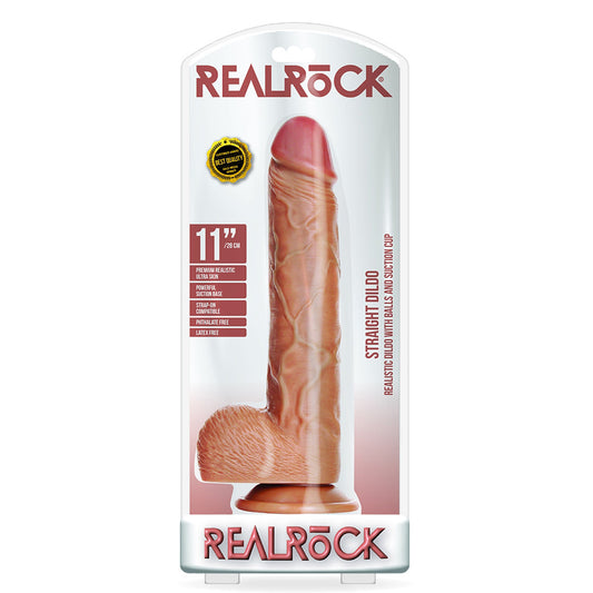 Straight Realistic Dildo With Balls And Suction Cup 11 inch Tan