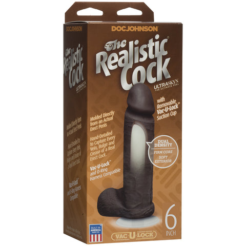 The Realistic Cock - With Removable Vac-U-Lock Suction Cup - ULTRASKYN - 6 Inch - Chocolate