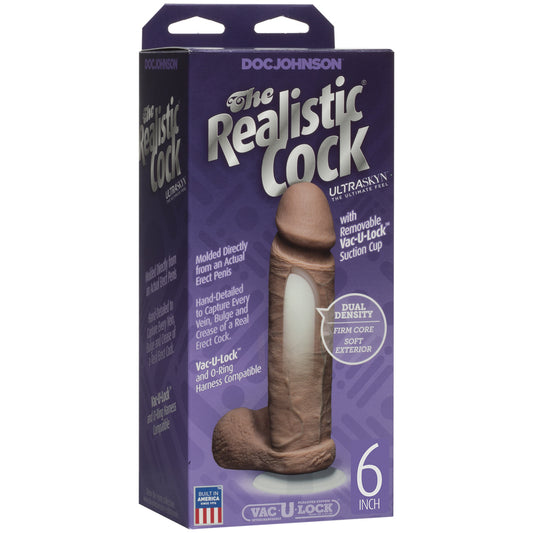 The Realistic Cock - With Removable Vac-U-Lock Suction Cup - ULTRASKYN - 6 Inch - Caramel