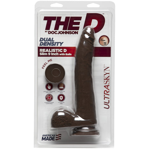 The D Realistic D Slim 9 Inch With Balls Ultraskyn Chocolate