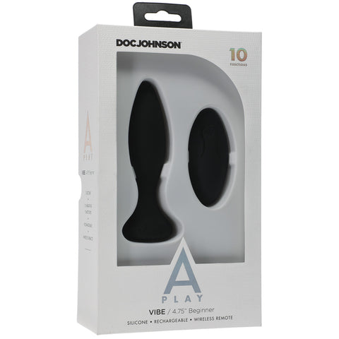 A-Play Vibe Beginner Rechargeable Silicone Anal Plug With Remote Black