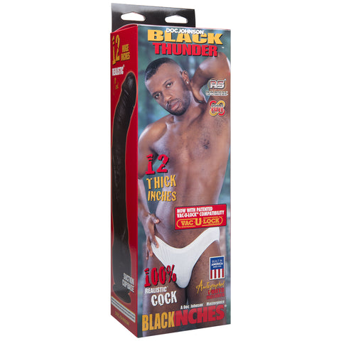 Signature Cocks Black Thunder 12 Inch Realistic Cock with Removable Vac-U-Lock Suction Cup Chocolate