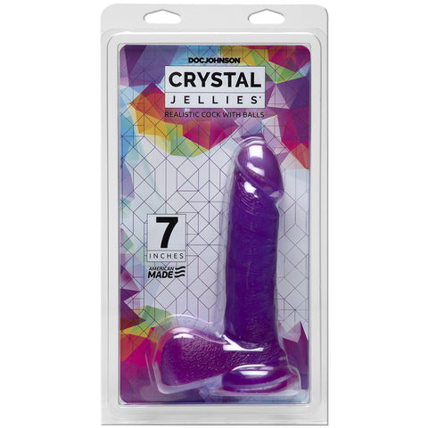 Crystal Jellies 7 Inch Realistic Cock With Balls Purple