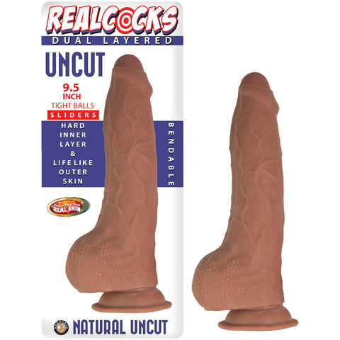 Realcocks Dual Layered Uncut Slider 9.5 Inch Tight Balls Brown