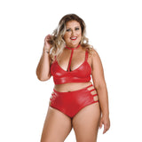 Bondage Set Top W/ Removable Collar & Pants Red Plus Size