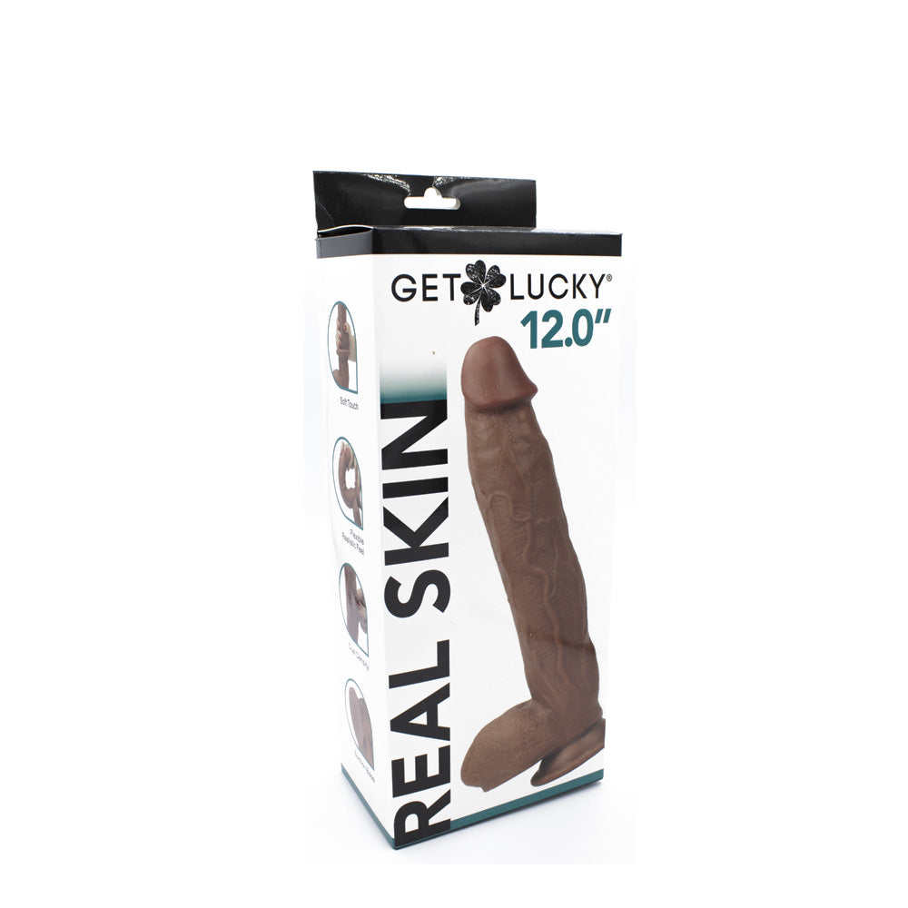 Get Lucky Real Skin 12 Inch Dual Layer Dildo Light Brown
