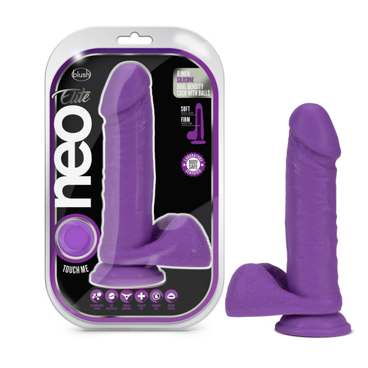 Neo Elite 8 inch Silicone Dual Density Cock With Balls Neon Purple
