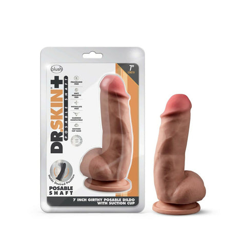 Dr. Skin Plus 7 Inch Girthy Posable Dildo With Balls Mocha