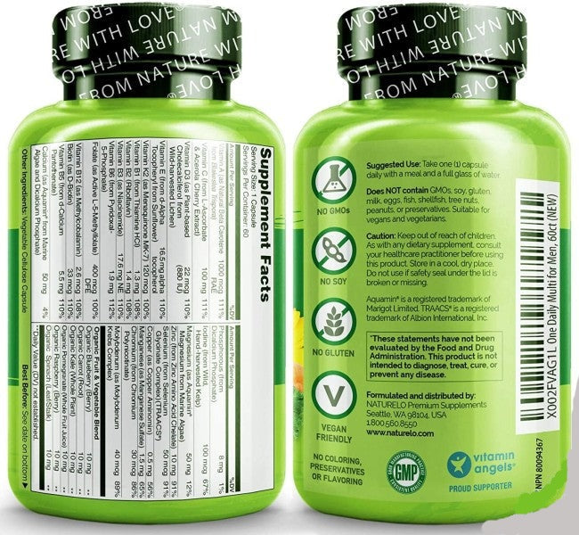 NATURELO One Daily Multivitamin for Men 60 Capsules 2 Month Supply