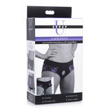 Strap U Lace Envy Lace Crotchless Panty Harness Purple/Black S/M