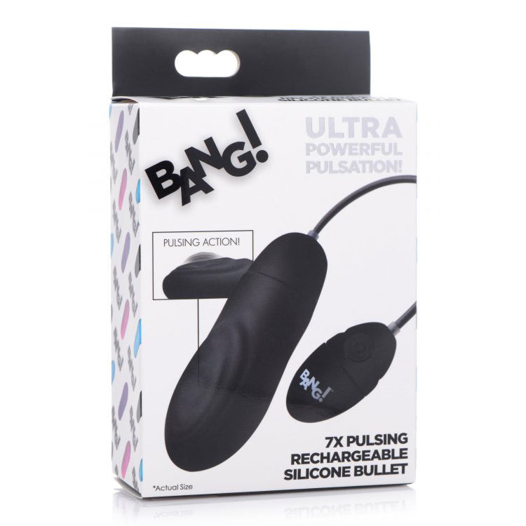 Bang! 7X Pulsing Rechargeable Silicone Bullet Black