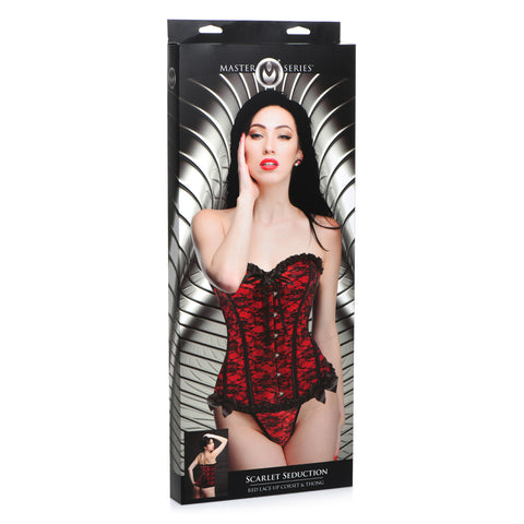 Master Series Scarlet Seduction Lace-Up Corset & Thong Medium