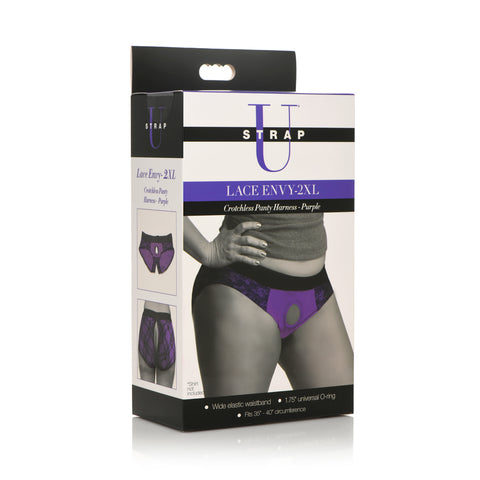 Strap U Lace Envy 2Xl Crotchless Panty Harness Purple