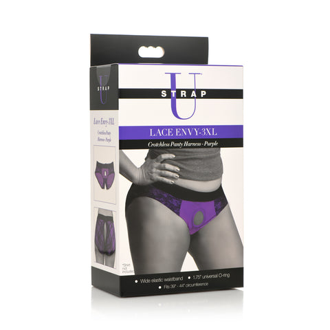 Strap U Lace Envy 3Xl Crotchless Panty Harness Purple