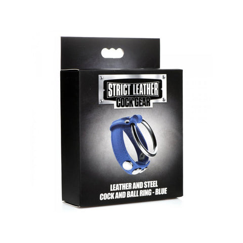 Strict Leather Cock Gear Leather And Steel Cock & Ball Ring Blue
