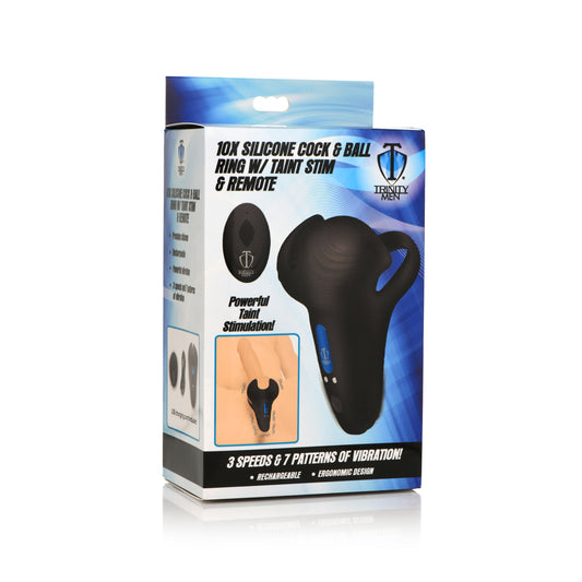 Trinity Men 10X Silicone Cock & Ball Ring W/ Taint Stim & Remote Control