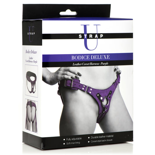 Strap U Bodice Deluxe Leather Corset Harness Purple