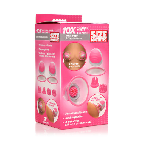 Size Matters 10X Rotating Silicone Nipple Suckers W/ 2 Attachments