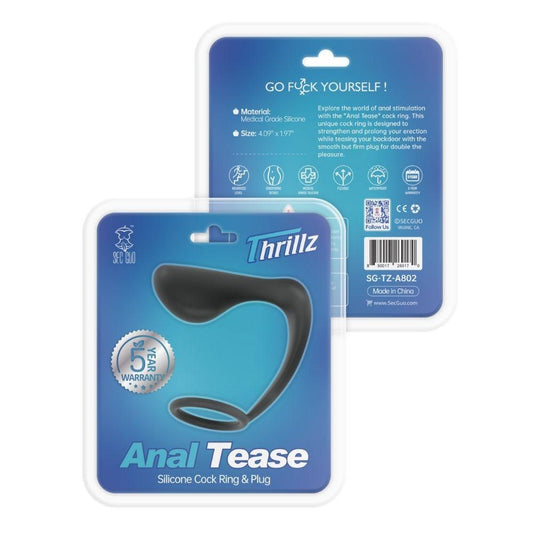 Thrillz Anal Tease Silicone Cock Ring & Plug Black