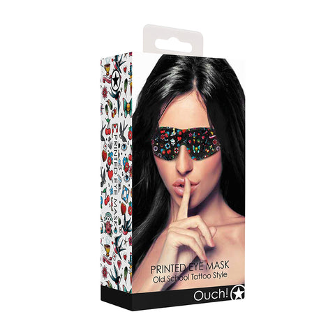 Ouch! Printed Eye Mask Old School Tattoo Style Black