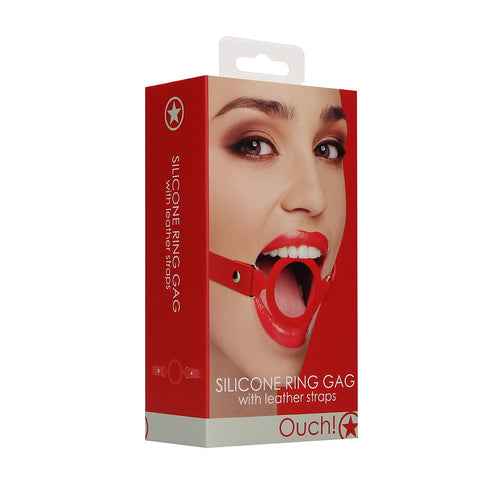 Ouch! Silicone Ring Gag With Leather Straps Red