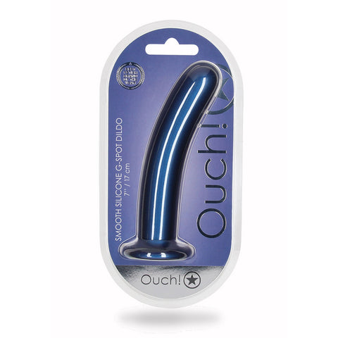 Smooth Silicone G-Spot Dildo 7 Inch Metallic Blue